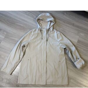 Madison Mens Beige Hooded Lightweight Jacket Large Zip Front Gingham Lined